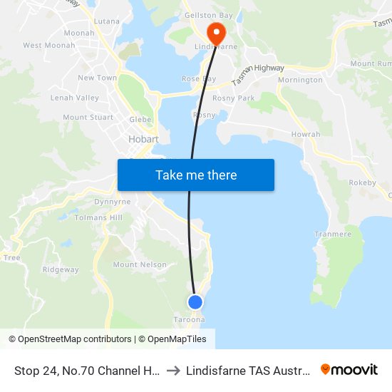 Stop 24, No.70 Channel Hwy to Lindisfarne TAS Australia map
