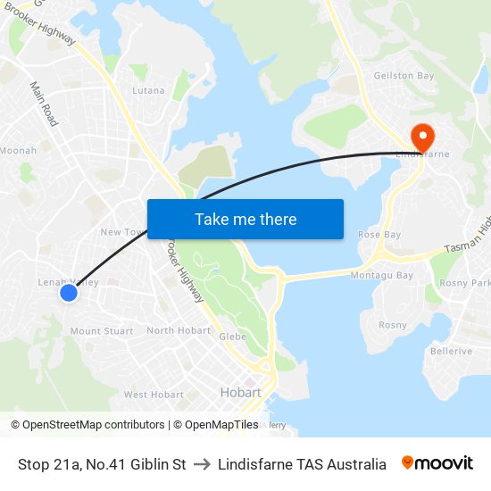 Stop 21a, No.41 Giblin St to Lindisfarne TAS Australia map