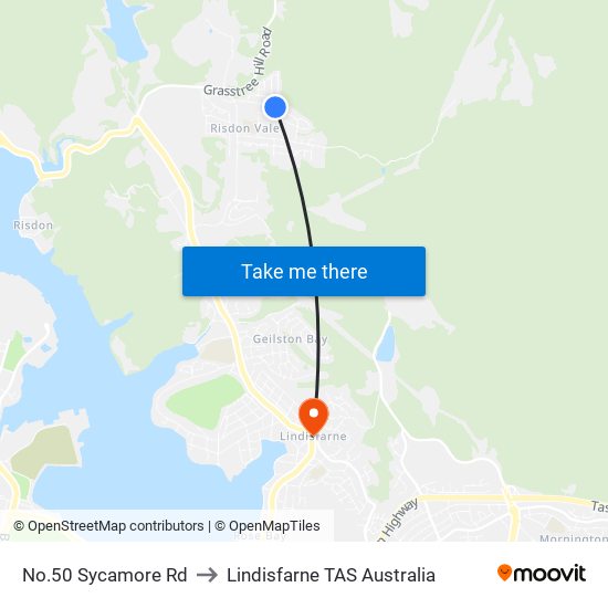 No.50 Sycamore Rd to Lindisfarne TAS Australia map