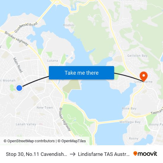 Stop 30, No.11 Cavendish Rd to Lindisfarne TAS Australia map