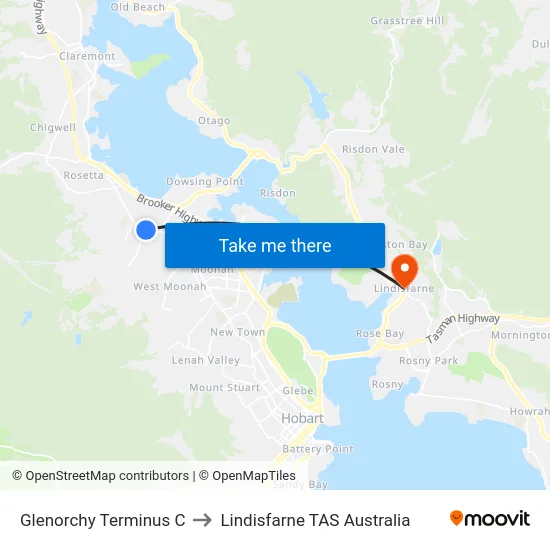 Glenorchy Terminus C to Lindisfarne TAS Australia map