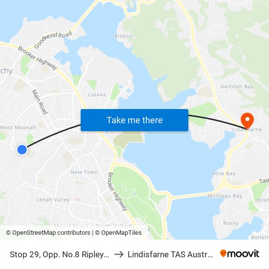 Stop 29, Opp. No.8 Ripley Rd to Lindisfarne TAS Australia map