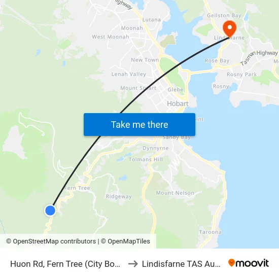 Huon Rd, Fern Tree (City Boundary) to Lindisfarne TAS Australia map
