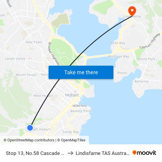 Stop 13, No.58 Cascade Rd to Lindisfarne TAS Australia map