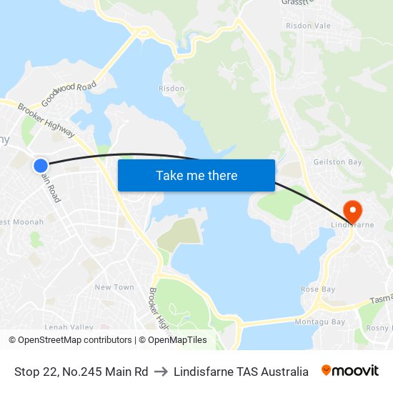 Stop 22, No.245 Main Rd to Lindisfarne TAS Australia map