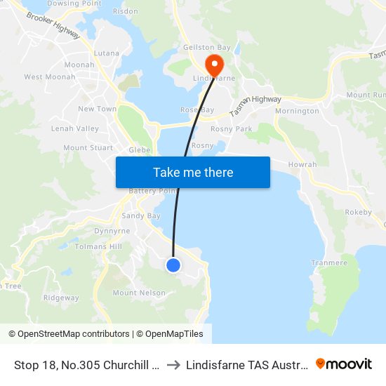 Stop 18, No.305 Churchill Ave to Lindisfarne TAS Australia map