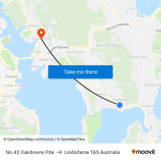 No.43 Oakdowns Pde to Lindisfarne TAS Australia map