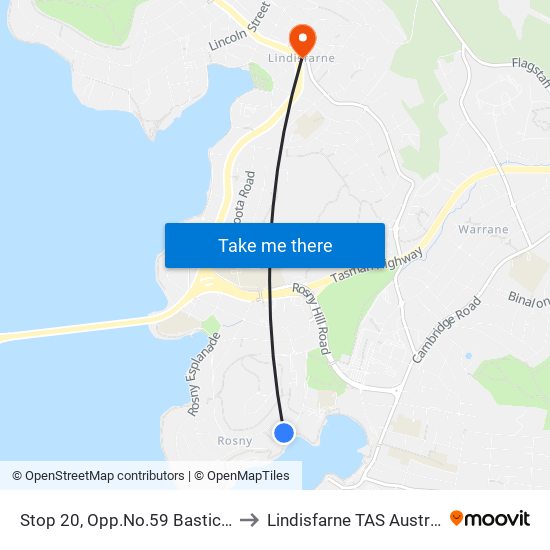 Stop 20, Opp.No.59 Bastick St to Lindisfarne TAS Australia map