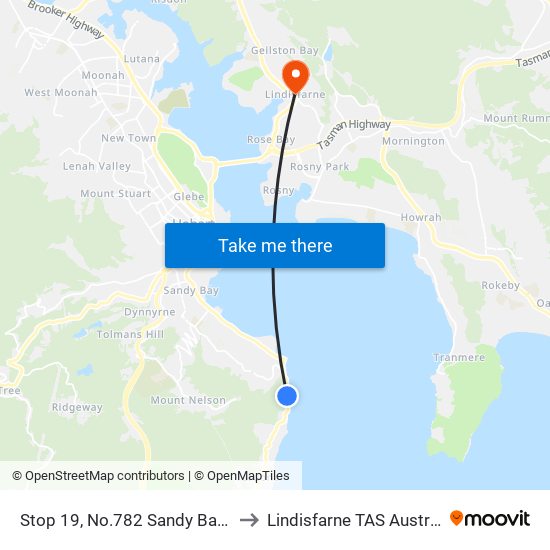 Stop 19, No.782 Sandy Bay Rd to Lindisfarne TAS Australia map