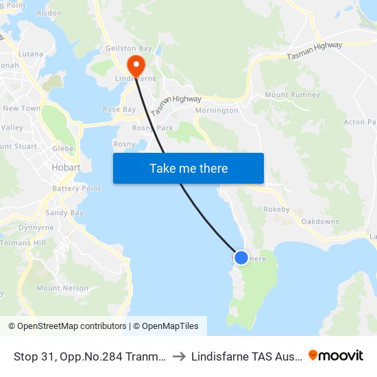 Stop 31, Opp.No.284 Tranmere Rd to Lindisfarne TAS Australia map