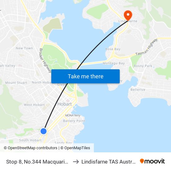 Stop 8, No.344 Macquarie St to Lindisfarne TAS Australia map