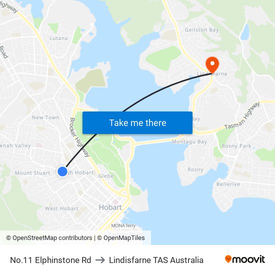 No.11 Elphinstone Rd to Lindisfarne TAS Australia map
