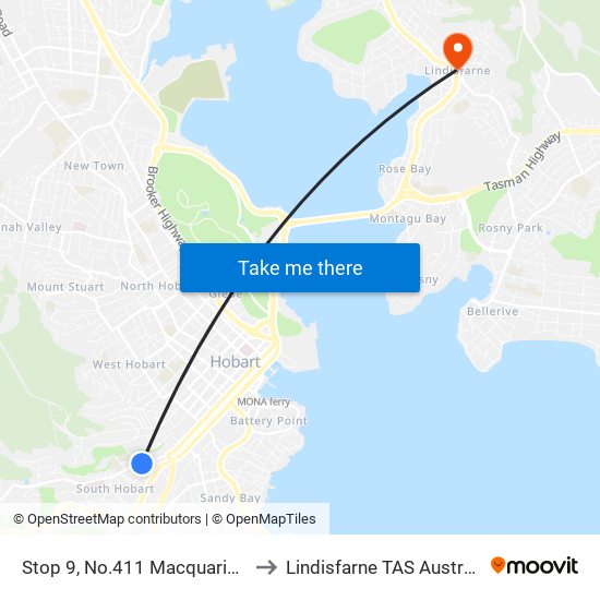 Stop 9, No.411 Macquarie St to Lindisfarne TAS Australia map