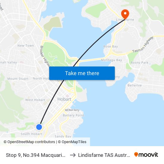 Stop 9, No.394 Macquarie St to Lindisfarne TAS Australia map