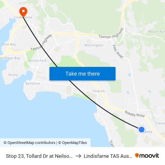 Stop 23, Tollard Dr at Neilson Park to Lindisfarne TAS Australia map