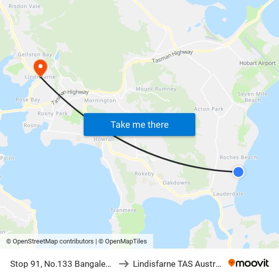 Stop 91, No.133 Bangalee St to Lindisfarne TAS Australia map
