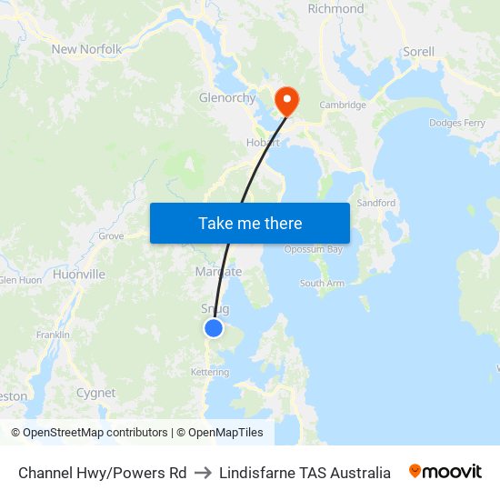 Channel Hwy/Powers Rd to Lindisfarne TAS Australia map