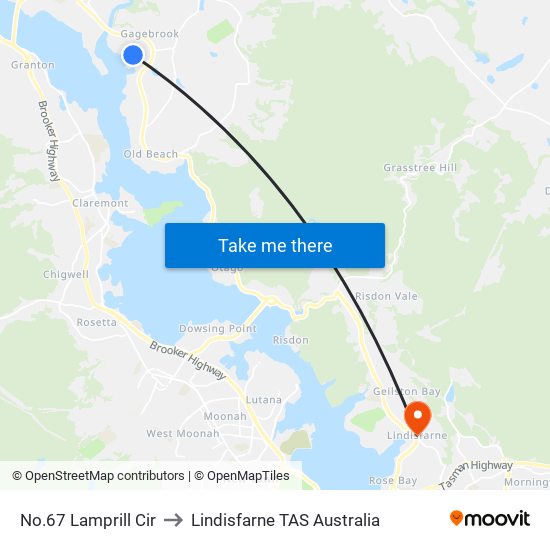 No.67 Lamprill Cir to Lindisfarne TAS Australia map