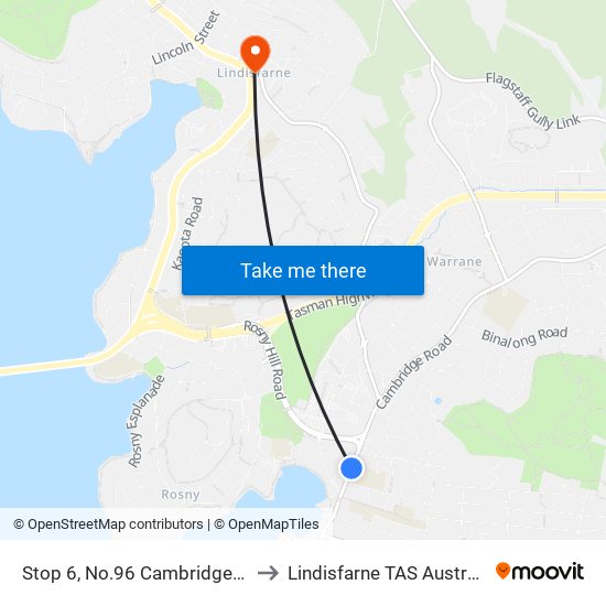 Stop 6, No.96 Cambridge Rd to Lindisfarne TAS Australia map