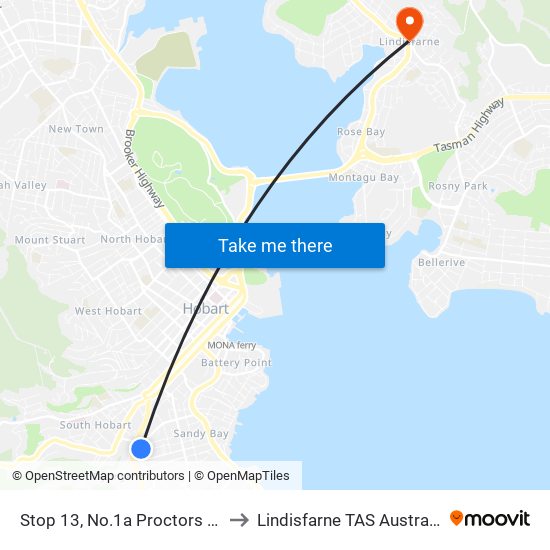 Stop 13, No.1a Proctors Rd to Lindisfarne TAS Australia map