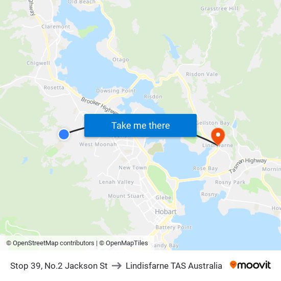 Stop 39, No.2 Jackson St to Lindisfarne TAS Australia map