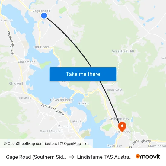 Gage Road (Southern Side) to Lindisfarne TAS Australia map