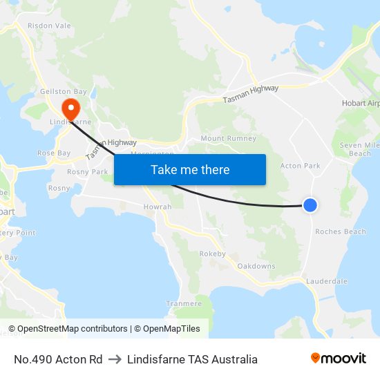 No.490 Acton Rd to Lindisfarne TAS Australia map