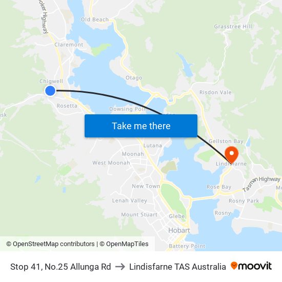 Stop 41, No.25 Allunga Rd to Lindisfarne TAS Australia map