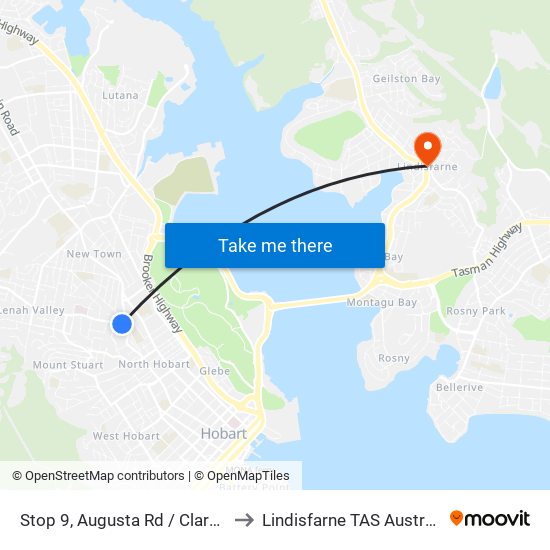 Stop 9, Augusta Rd / Clare St to Lindisfarne TAS Australia map