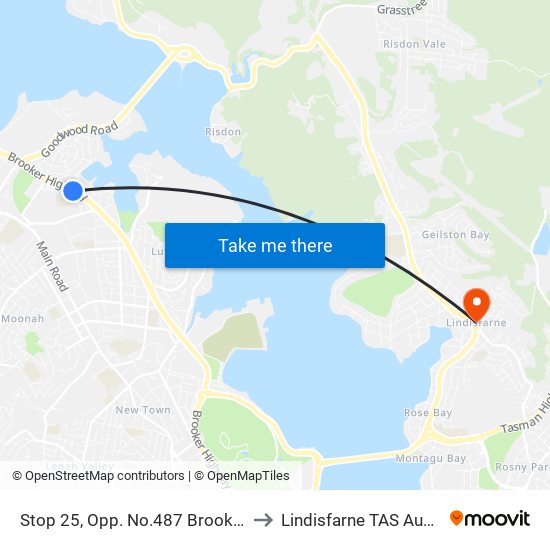 Stop 25, Opp. No.487 Brooker Hwy to Lindisfarne TAS Australia map