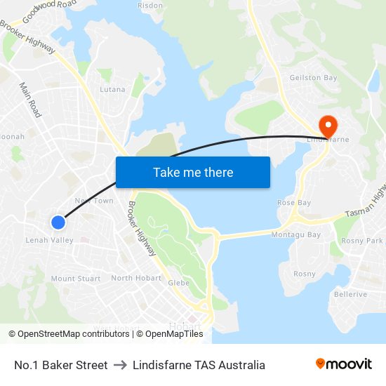 No.1 Baker Street to Lindisfarne TAS Australia map