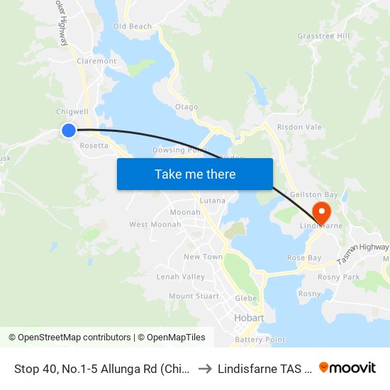 Stop 40, No.1-5 Allunga Rd (Chigwell Junction) to Lindisfarne TAS Australia map