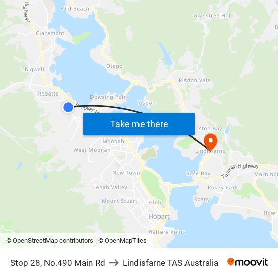 Stop 28, No.490 Main Rd to Lindisfarne TAS Australia map