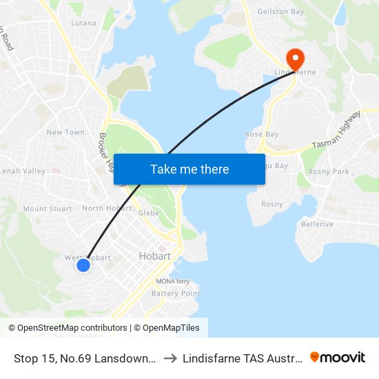 Stop 15, No.69 Lansdowne Cr to Lindisfarne TAS Australia map