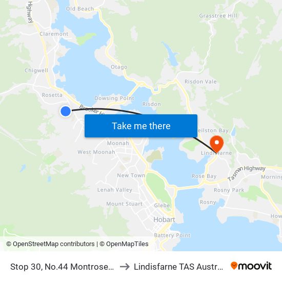 Stop 30, No.44 Montrose Rd to Lindisfarne TAS Australia map