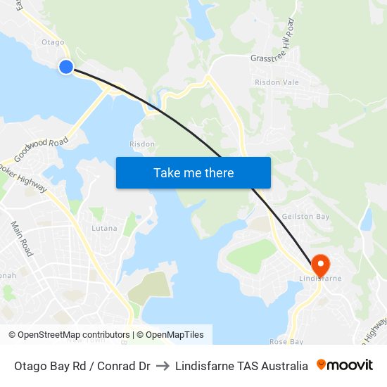 Otago Bay Rd / Conrad Dr to Lindisfarne TAS Australia map