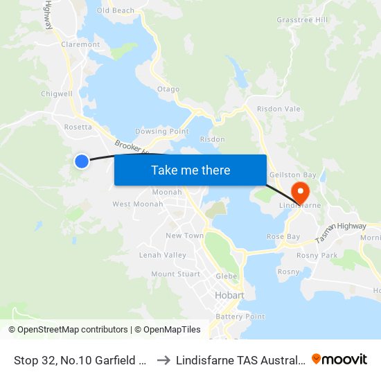 Stop 32, No.10 Garfield Rd to Lindisfarne TAS Australia map