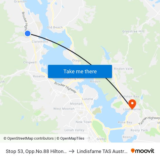Stop 53, Opp.No.88 Hilton Rd to Lindisfarne TAS Australia map
