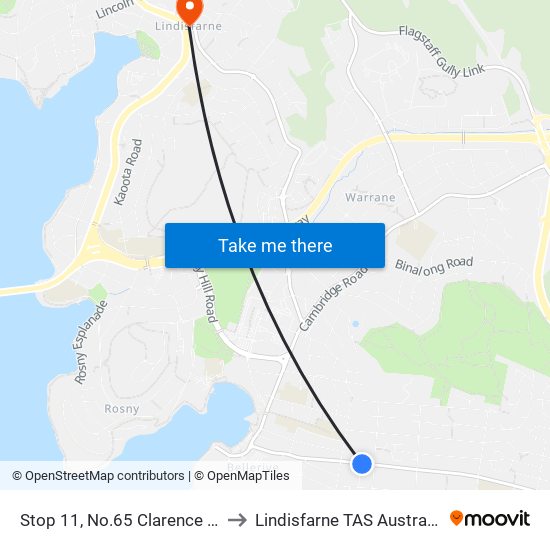 Stop 11, No.65 Clarence St to Lindisfarne TAS Australia map