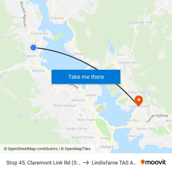 Stop 45, Claremont Link Rd (South Side) to Lindisfarne TAS Australia map