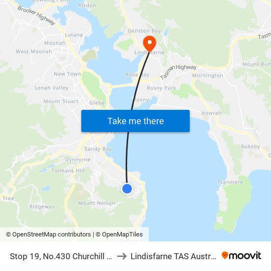 Stop 19, No.430 Churchill Ave to Lindisfarne TAS Australia map
