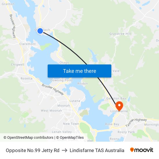 Opposite No.99 Jetty Rd to Lindisfarne TAS Australia map