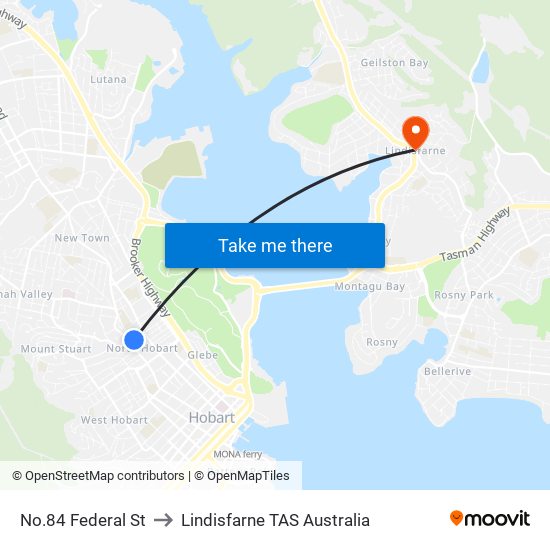 No.84 Federal St to Lindisfarne TAS Australia map