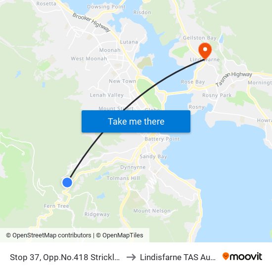 Stop 37, Opp.No.418 Strickland Ave to Lindisfarne TAS Australia map