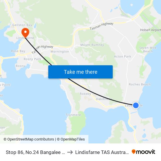 Stop 86, No.24 Bangalee St to Lindisfarne TAS Australia map