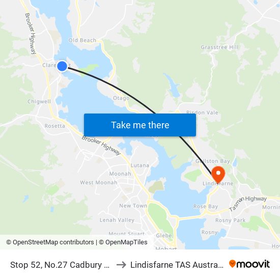 Stop 52, No.27 Cadbury Rd to Lindisfarne TAS Australia map