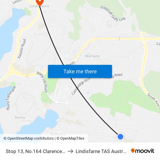 Stop 13, No.164 Clarence St to Lindisfarne TAS Australia map