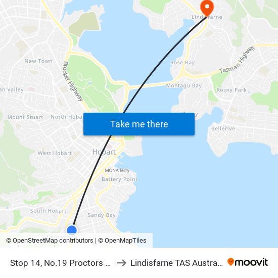 Stop 14, No.19 Proctors Rd to Lindisfarne TAS Australia map