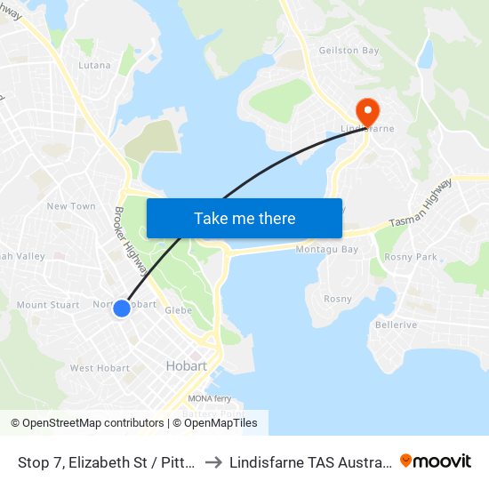 Stop 7, Elizabeth St / Pitt St to Lindisfarne TAS Australia map