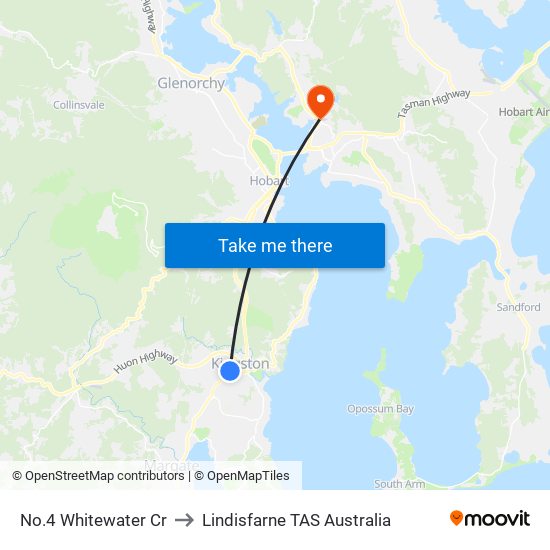 No.4 Whitewater Cr to Lindisfarne TAS Australia map